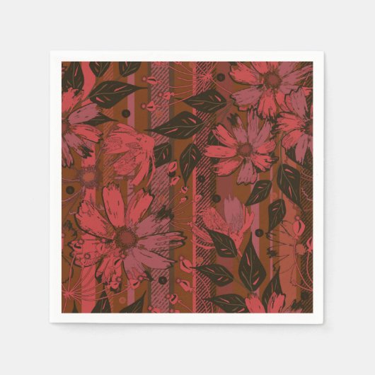 Schwarzes und rotes Blumenmuster. Serviette (Vorderseite)