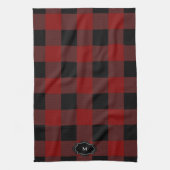 Schwarzes und rotes Büffelkaromuster mit Monogramm Geschirrtuch (Vertikal)