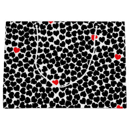 Schwarzes und Rotes Herz auf Weiß Große Geschenktüte