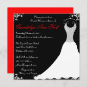 Schwarzes und Rotes Hochzeitsgown-Brautparty Einladung (Vorne/Hinten)