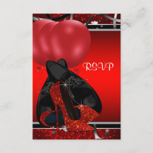 Schwarzes und rotes hohes Heels-Geburtstags-Party RSVP Karte