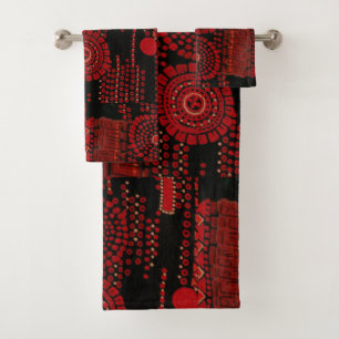 Schwarzes und rotes Kunst-Deko-Muster Badhandtuch Set