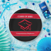Schwarzes und rotes Mortarboard-Abschluss-Party Pappteller (Party)