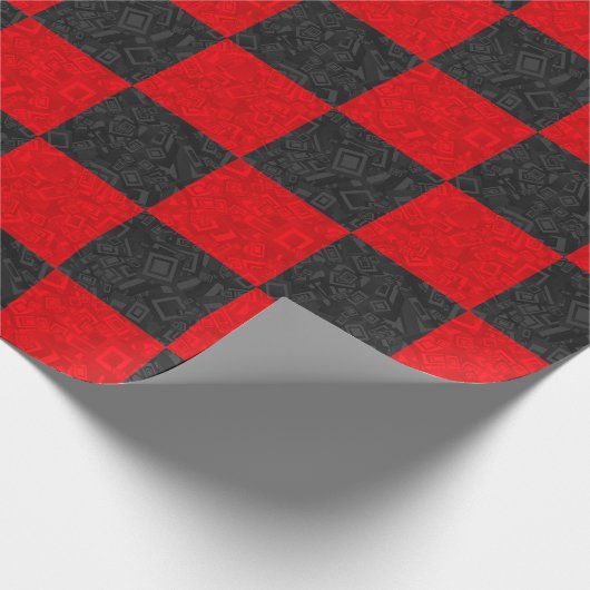 Schwarzes und rotes Schachbrett Geschenkpapier (Ecke)