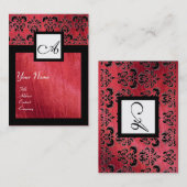 SCHWARZES UND ROTES SILK-DAMASK-SQUARE-MONOGRAMM VISITENKARTE (Vorne/Hinten)