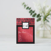 SCHWARZES UND ROTES SILK-DAMASK-SQUARE-MONOGRAMM VISITENKARTE (Stehend Vorderseite)
