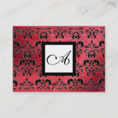 SCHWARZES UND ROTES SILK-DAMASK-SQUARE-MONOGRAMM VISITENKARTE (Rückseite)