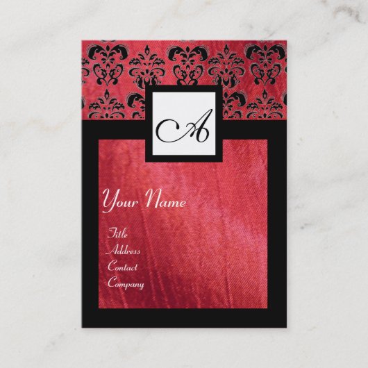 SCHWARZES UND ROTES SILK-DAMASK-SQUARE-MONOGRAMM VISITENKARTE (Vorderseite)