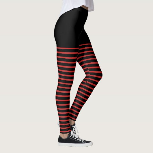 Schwarzes und rotes Streifen-Muster Striped Leggings (Rechts)