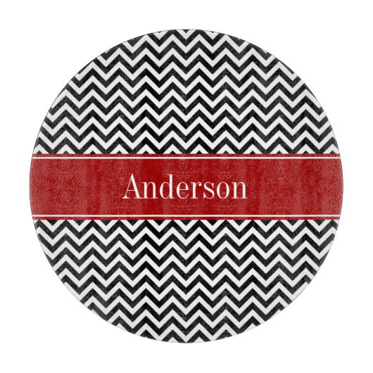 Schwarzes und rotes Zickzack Muster personalisiert Schneidebrett (Vorderseite)