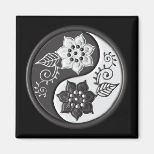 Schwarzes und silbernes florales Yin Yang Magnet