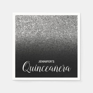 Schwarzes und silbernes Glitter-Ombre-Quinceanera Serviette