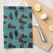 Schwarzes und TAN auf aquamarinem Geschirrtuch (Viertel Falte)