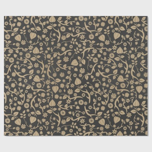 Schwarzes und TAN-Blumen-Muster Geschenkpapier (Flach)