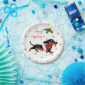 Schwarzes und TAN-Dackel-laufende Weihnachtsplatte Pappteller (Party)