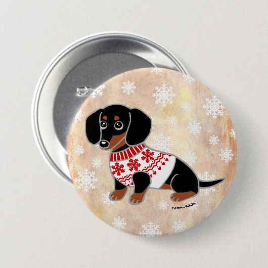 Schwarzes und TAN-Dackel-niedliche Augen Button (Vorne & Hinten)