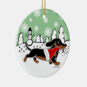 Schwarzes und TAN-Dackel-Weihnachtsbetrieb Keramik Ornament (Rechts)
