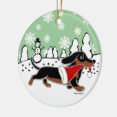 Schwarzes und TAN-Dackel-Weihnachtsbetrieb Keramik Ornament (Links)