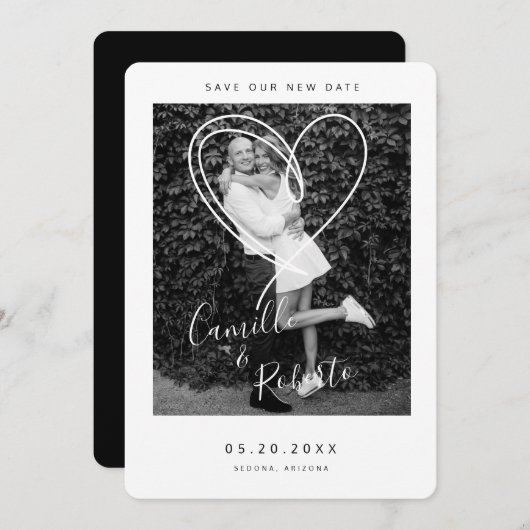 Schwarzes und Weiß Herz Rettete unser neues Datum  Save The Date (Vorne/Hinten)