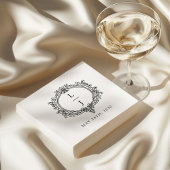 schwarzes und weißes Blattwerk Wappen Hochzeit Serviette