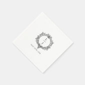 schwarzes und weißes Blattwerk Wappen Hochzeit Serviette (Ecke)