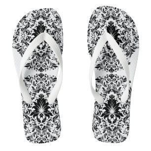 Schwarzes und weißes Blumenornament Badesandalen