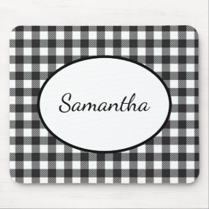 Schwarzes und weißes Büffelkaromuster mit Monogram Mousepad