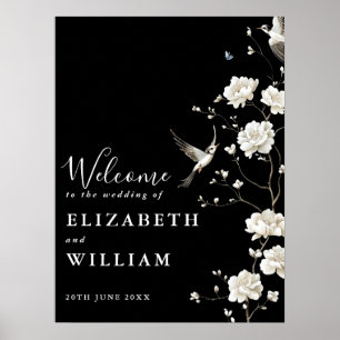 Schwarzes und weißes Chinoiserie-Hochzeits-Willkom Poster