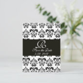 SCHWARZES UND WEISSES DAMASK-MONOGRAMM ANKÜNDIGUNGSPOSTKARTE (Stehend Vorderseite)