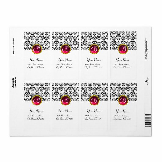 SCHWARZES UND WEISSES DAMASK-MONOGRAMM, Rosa Ruby (Vorne)