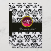 SCHWARZES UND WEISSES DAMASK-MONOGRAMM, rote Rubin Einladung (Vorne/Hinten)