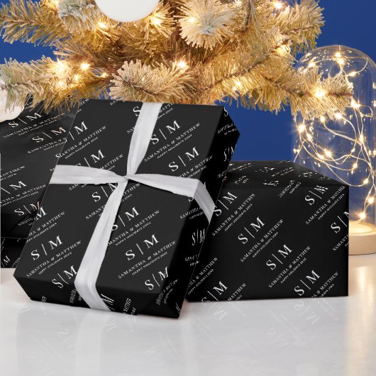 Schwarzes und weißes einfaches Paar-Monogramm Geschenkpapier (Feiertage)