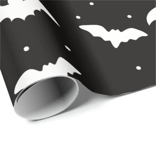 Schwarzes und weißes Fledermäuse Schwarzes Hallowe Geschenkpapier (Rolleneckpunkt)