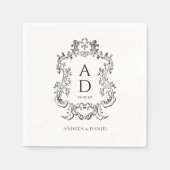 Schwarzes und weißes florales Hochzeitsmonogramm Serviette (Vorderseite)