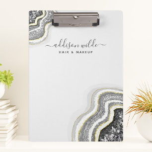 Schwarzes und weißes Glitter-Achat-Geode Luxe Chic Klemmbrett