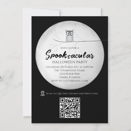 Schwarzes und weißes Halloween-Party Spooktacular Einladung (Vorderseite)