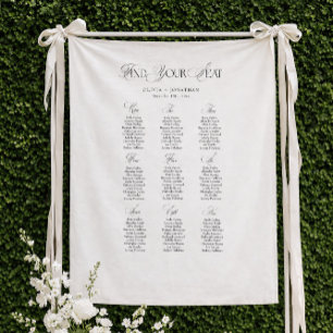 Schwarzes und weißes Hochzeit Sitzplan 9 Tische Wandteppich