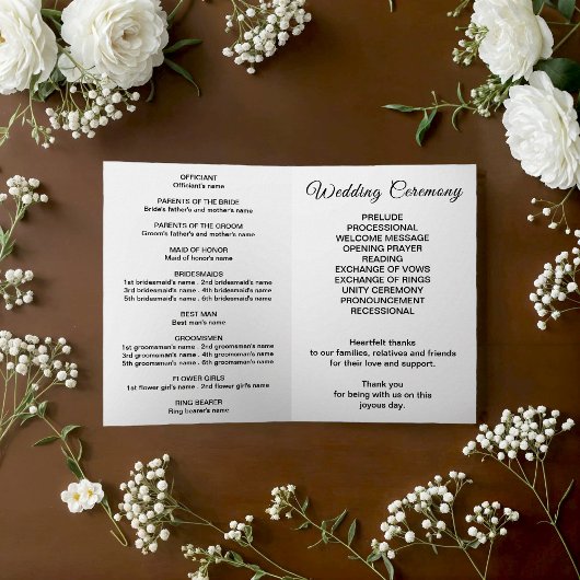 Schwarzes und weißes Hochzeitsprogramm Programm