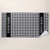 Schwarzes und weißes Houndstooth-Muster personalis Strandtuch (Vorderseite)