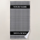 Schwarzes und weißes Houndstooth-Muster personalis Strandtuch (Vorderseite)