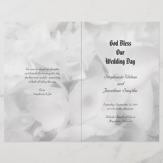 Schwarzes und weißes katholisches Hochzeitsprogram (Vorderseite)