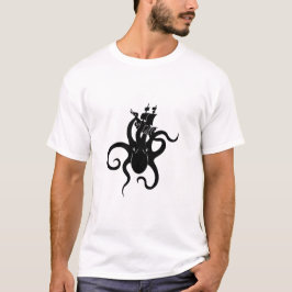 Schwarzes und Weißes Kraken-Meer-Monster mit Schif T-Shirt