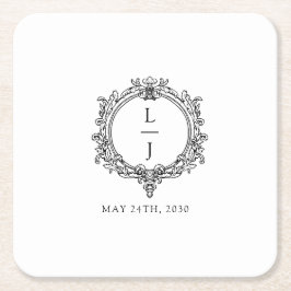 schwarzes und weißes Laub Wappen Hochzeit Rechteckiger Pappuntersetzer