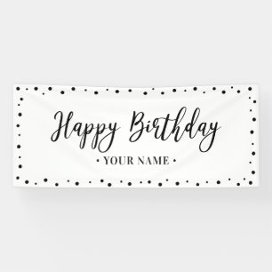 Schwarzes und weißes minimalistisches Happy Birthd Banner