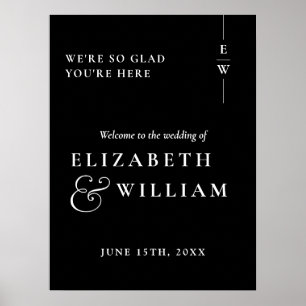 Schwarzes und weißes Monogramm Hochzeits-Willkomme Poster