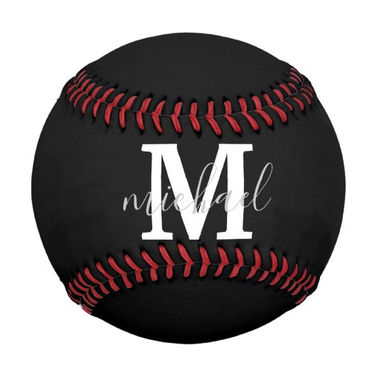 schwarzes und weißes personalisiertes Monogramm-In Baseball (Vorderseite)