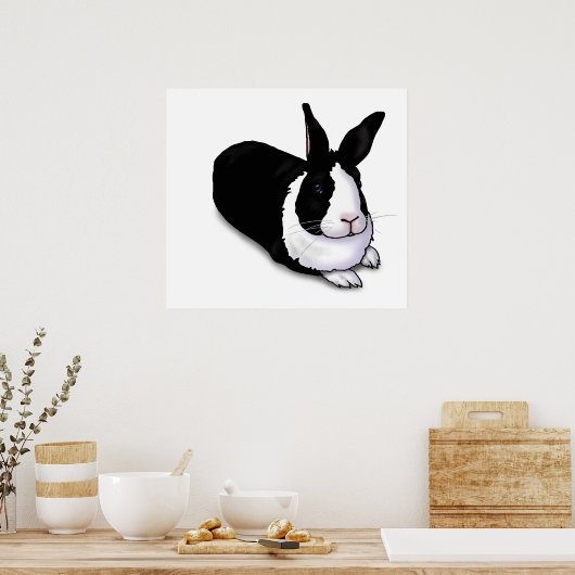 Schwarzes und weißes Rabbit Poster (Küche)