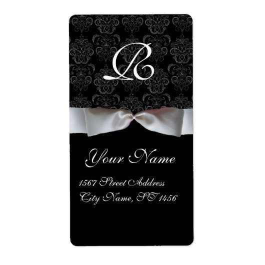 SCHWARZES UND WEISSES RIBBON-DAMASK-MONOGRAMM (Vorne)