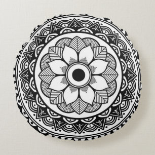 Schwarzes und weißes rundes Medaillon-Wurfkissen Kissen
