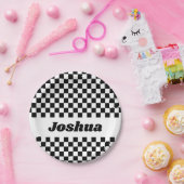 Schwarzes und weißes Schachbrett Pappteller (Party)